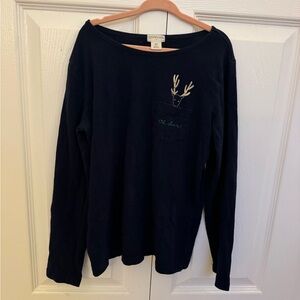 CrewCuts Navy Blue Crewneck Tee with reindeer design on pocket, size 10